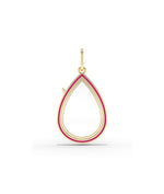 Enamel pear shape glass locket charm front view in yellow gold with colorful accents