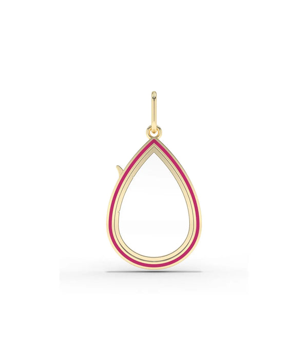 Enamel pear shape glass locket charm front view in yellow gold with colorful accents alternate view