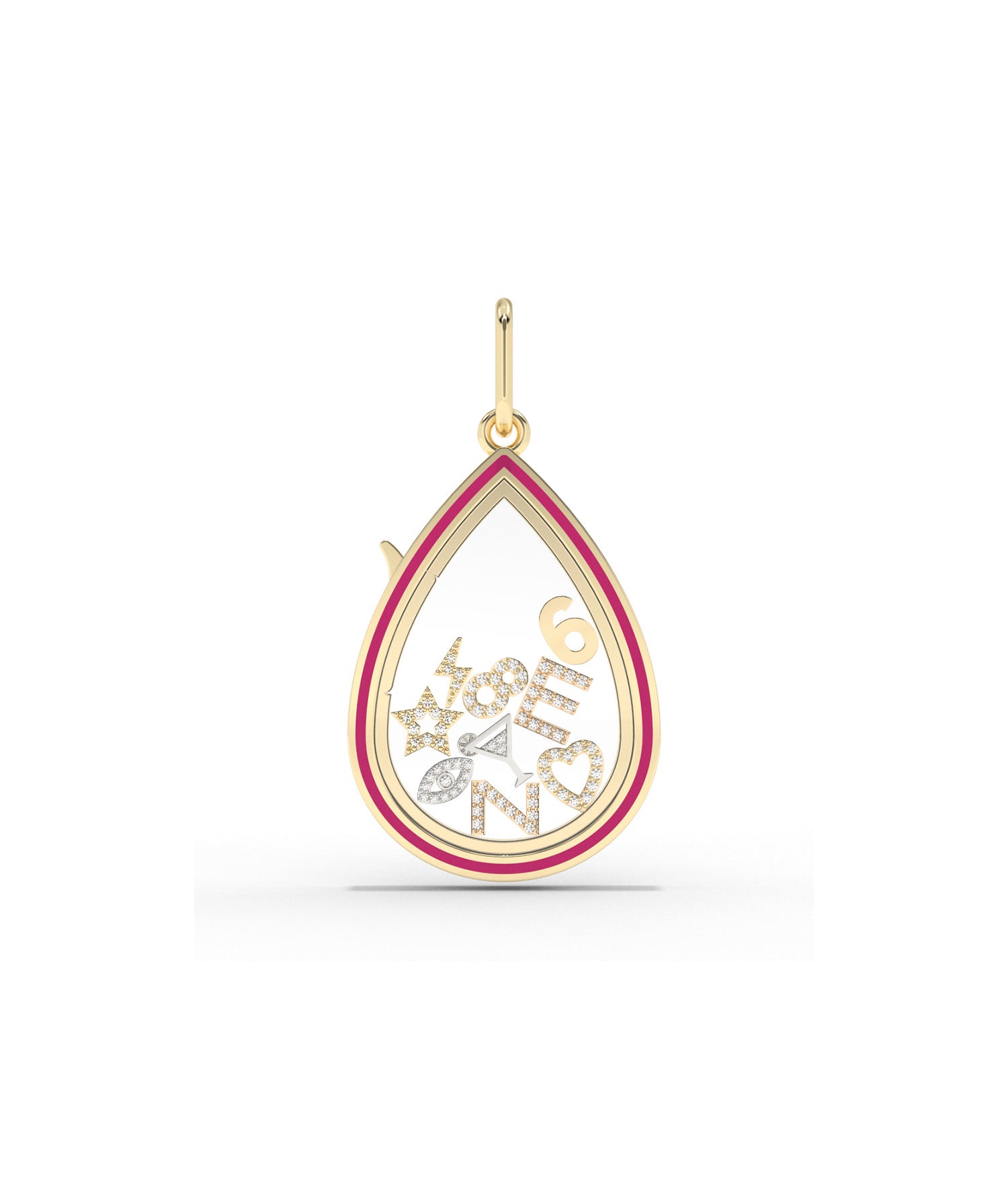 Enamel Pear Shape Glass Locket Charm Gold