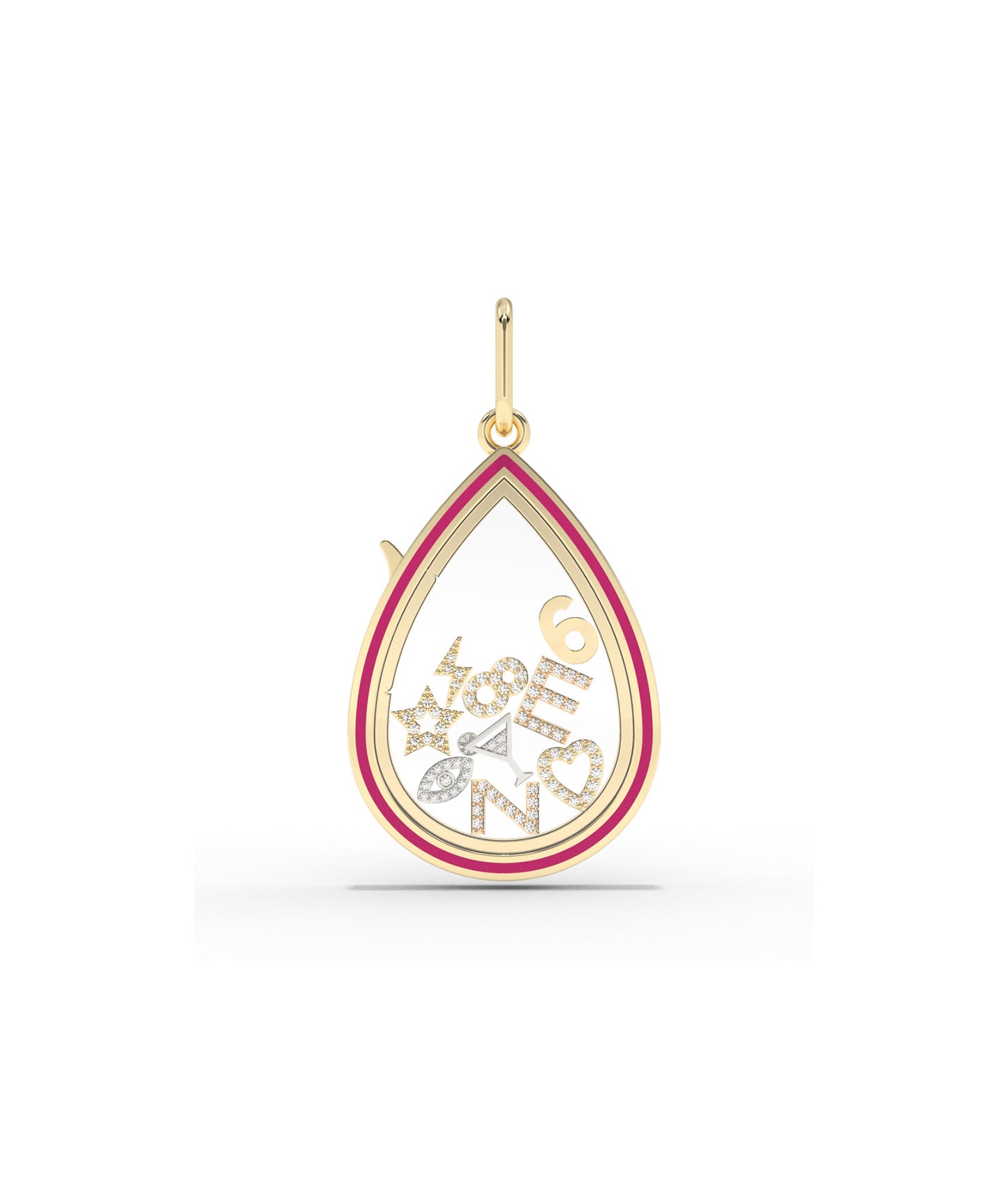Enamel Pear Shape Glass Locket Charm Gold