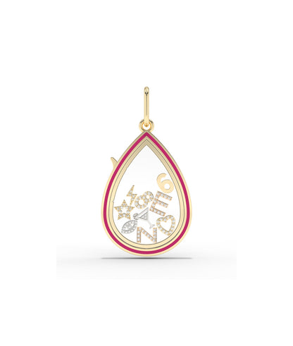 Enamel Pear Shape Glass Locket Charm Gold