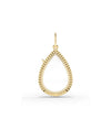 Fluted pear shape glass locket charm front view in yellow gold with textured detailing