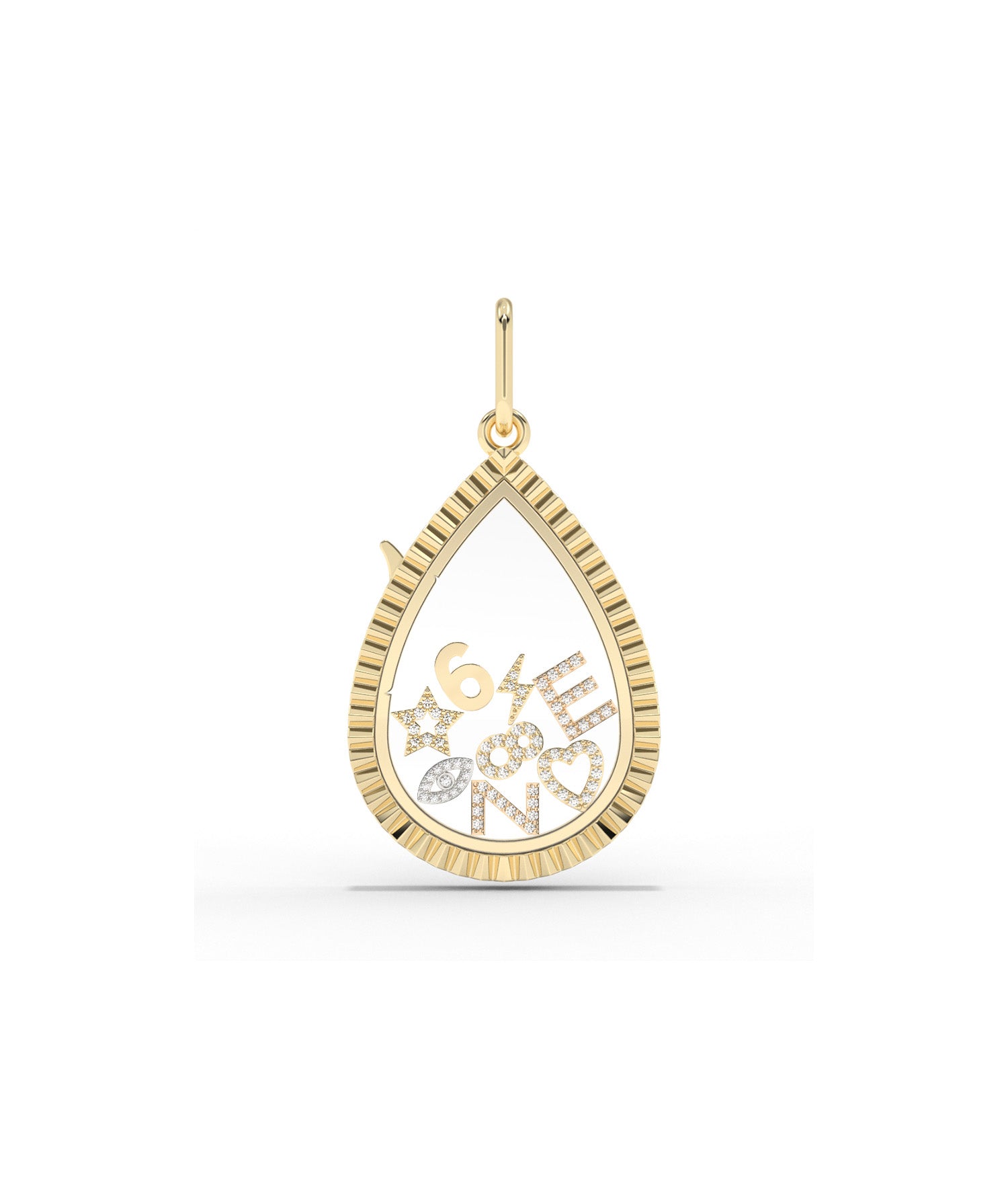 Fluted Pear Shape Glass Locket Charm Gold