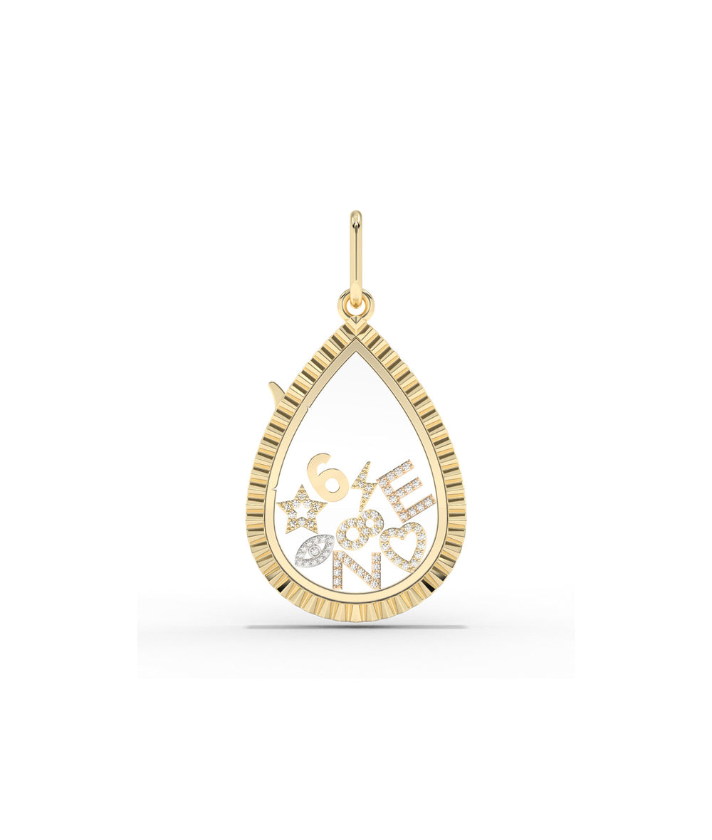 Fluted Pear Shape Glass Locket Charm Gold