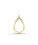 Solid gold pear shape glass locket charm front view in yellow gold finish