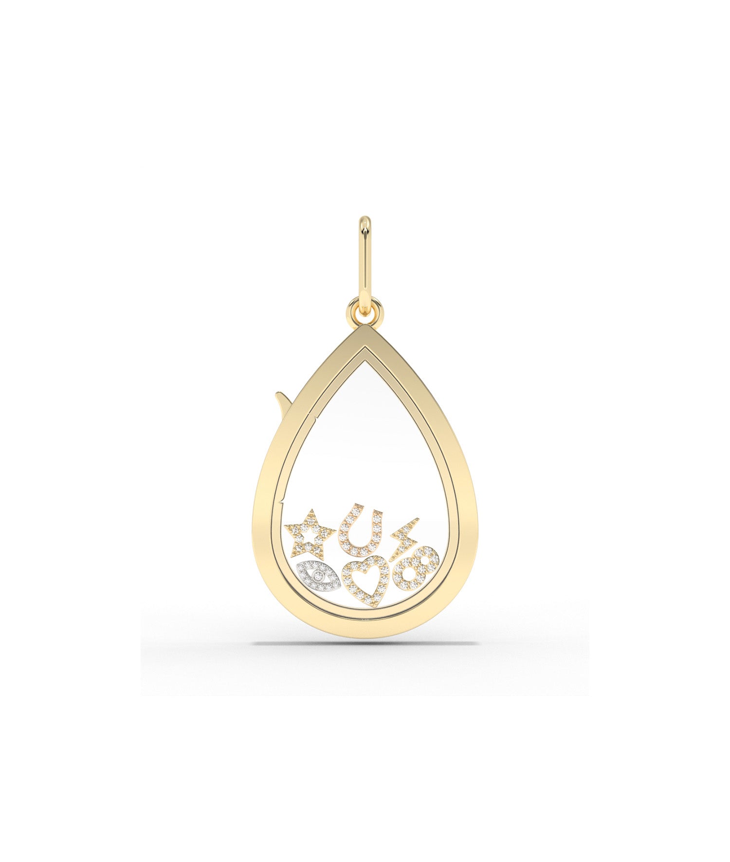 Solid Gold Pear Shape Glass Locket Charm