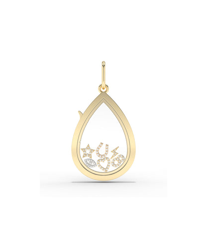 Solid Gold Pear Shape Glass Locket Charm
