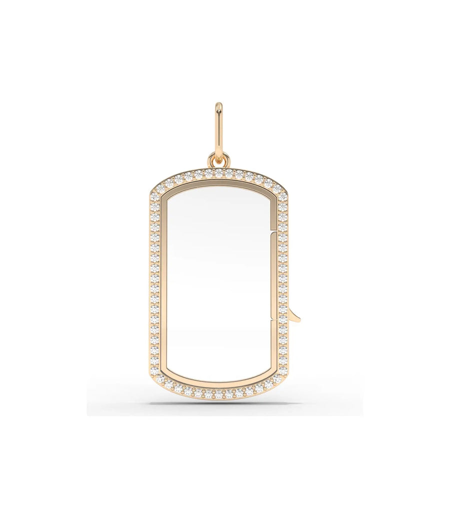 Rose gold diamond glass locket charm with brilliant diamond setting