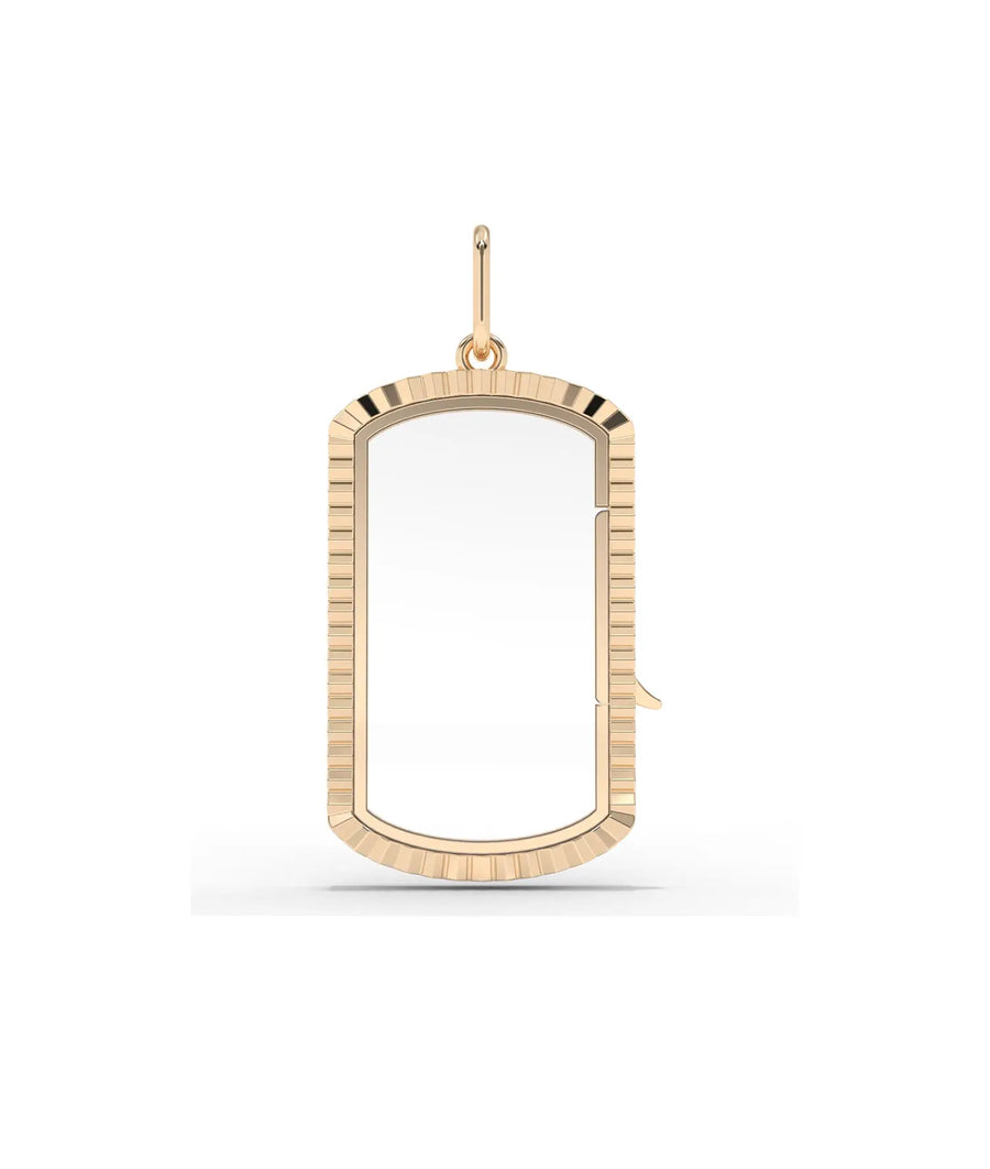 Fluted Glass Locket Charm open showing interior glass panels and latch mechanism detail
