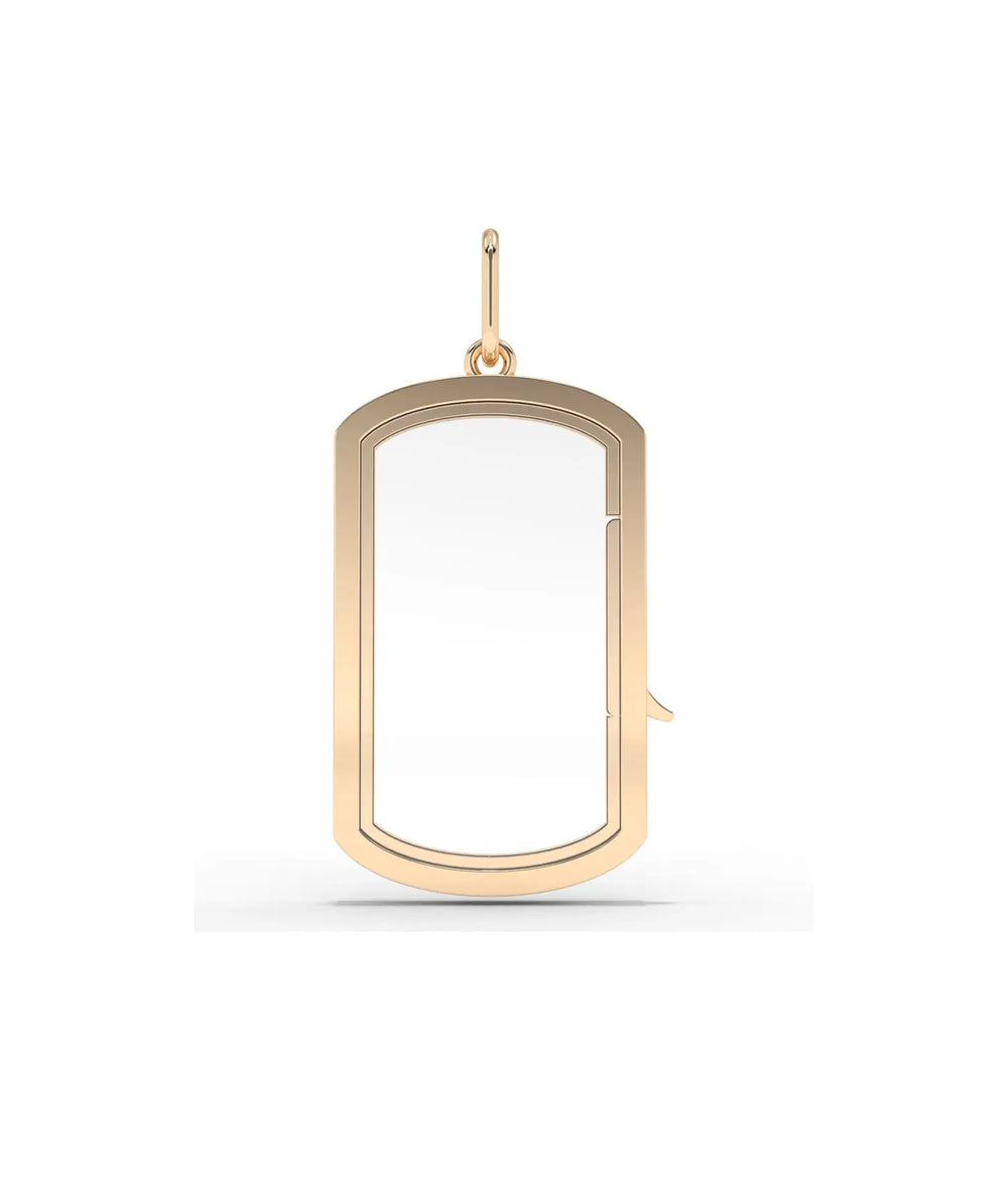 Solid Gold Glass Locket Charm open showing interior glass panels and latch mechanism