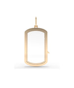 Solid Gold Glass Locket Charm open showing interior glass panels and latch mechanism