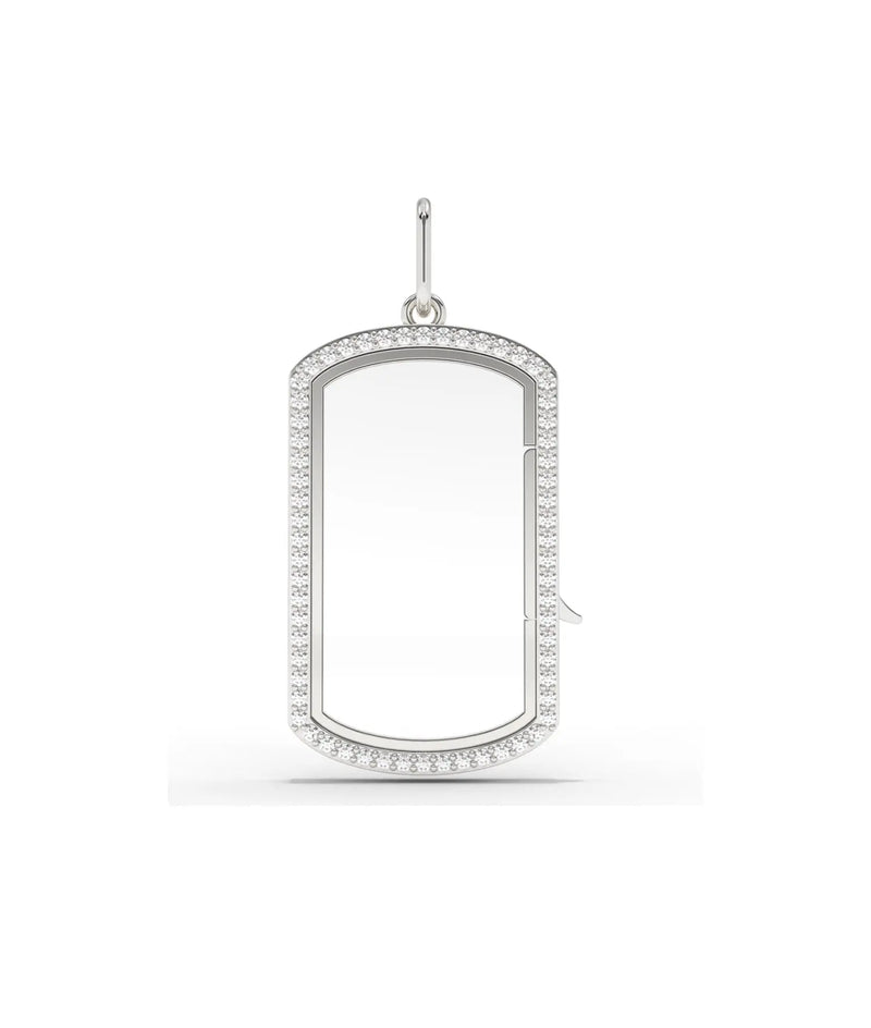 White gold diamond glass locket charm displaying transparent glass panel