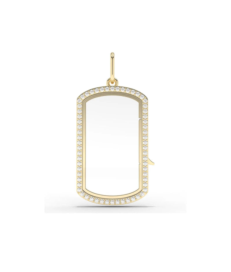Diamond glass locket charm front view in yellow gold with sparkling accents