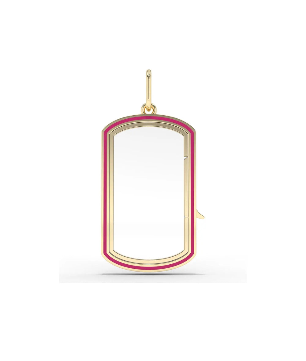 Enamel Glass Locket Charm 20x12mm oval shape with colorful enamel accents solid gold