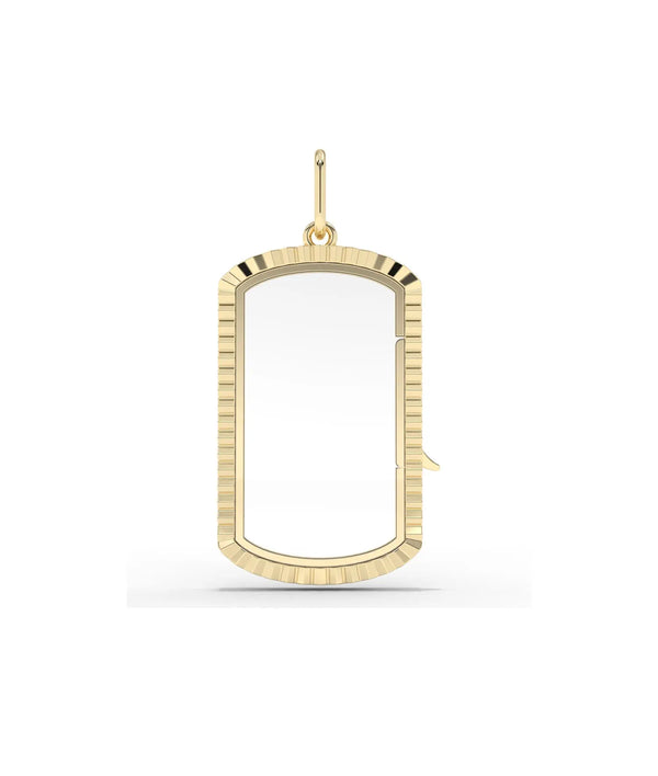 Fluted Glass Locket Charm 20x12mm oval shape with fluted texture solid gold front view alternate view