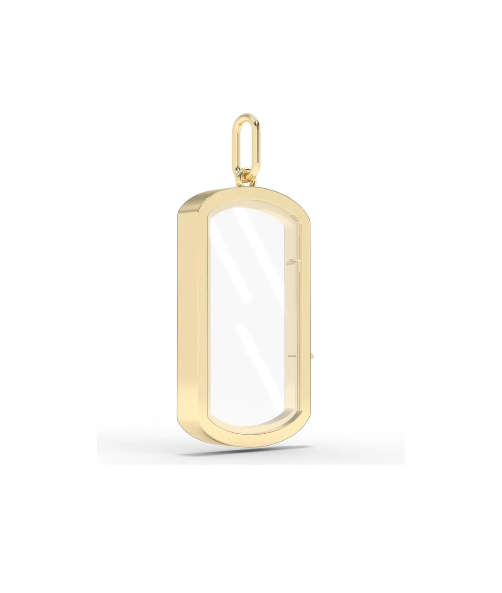 Solid Gold Glass Locket Charm side view showing depth opening latch construction detail