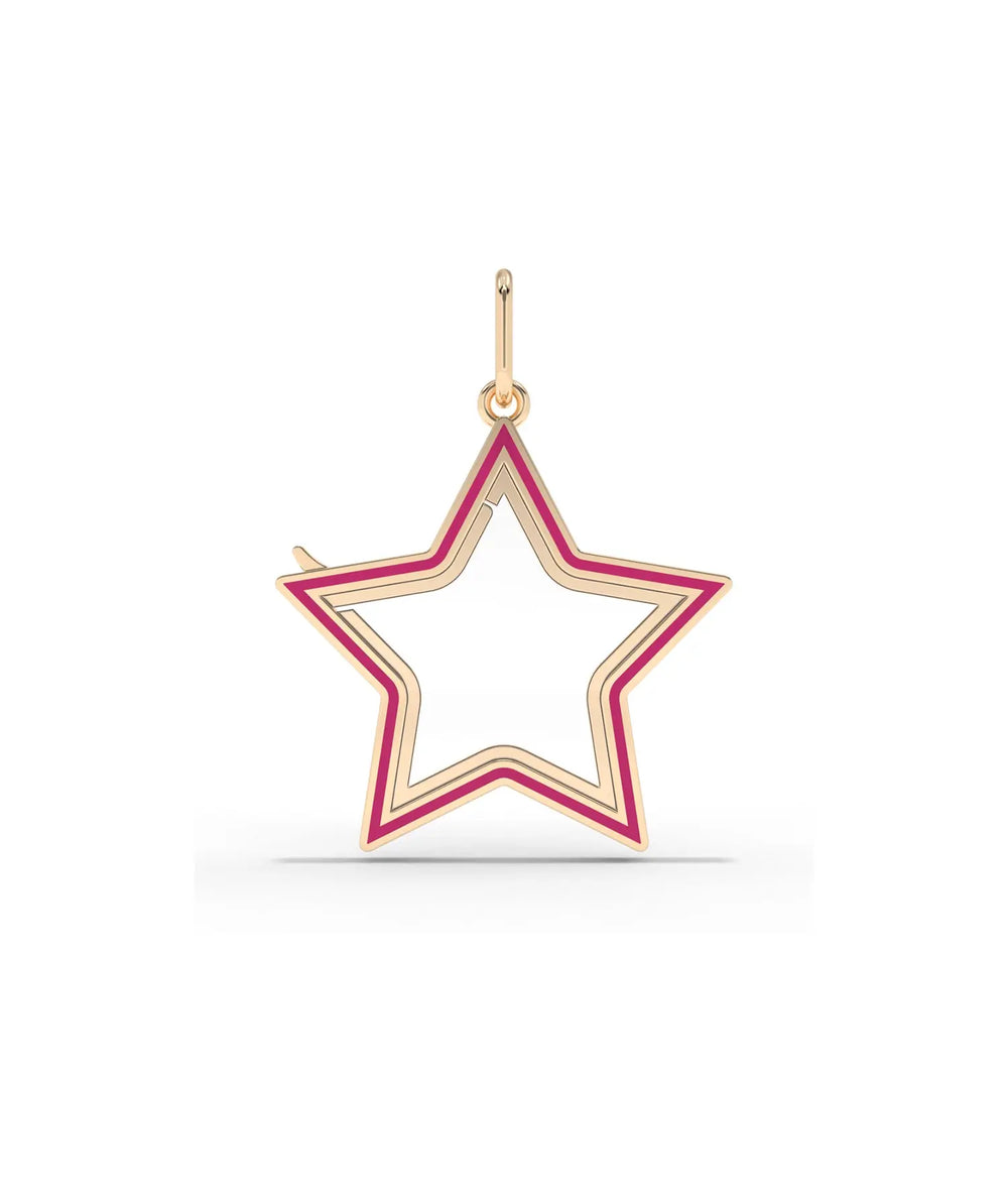 Enamel Star Glass Locket Charm open showing interior glass panels and latch mechanism