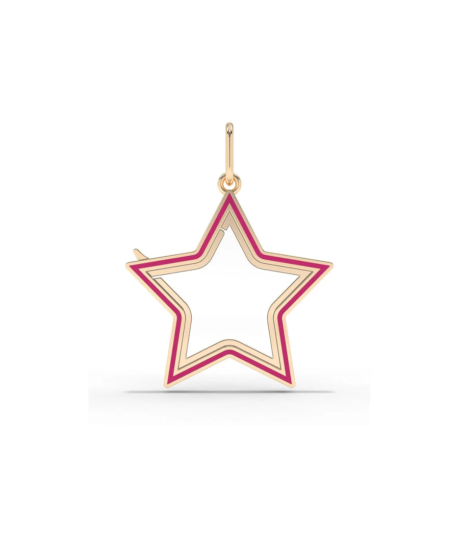 Enamel Star Glass Locket Charm open showing interior glass panels and latch mechanism