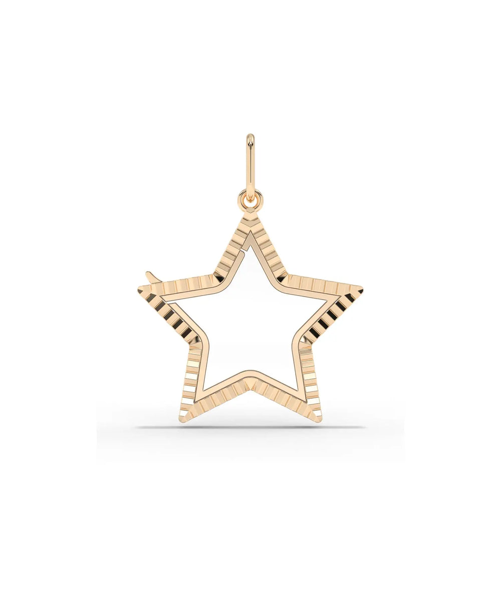 Fluted Star Glass Locket Charm open showing interior glass panels and latch mechanism