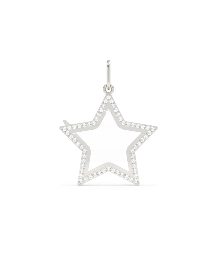 Diamond Star Glass Locket Charm open showing interior glass panels and latch mechanism