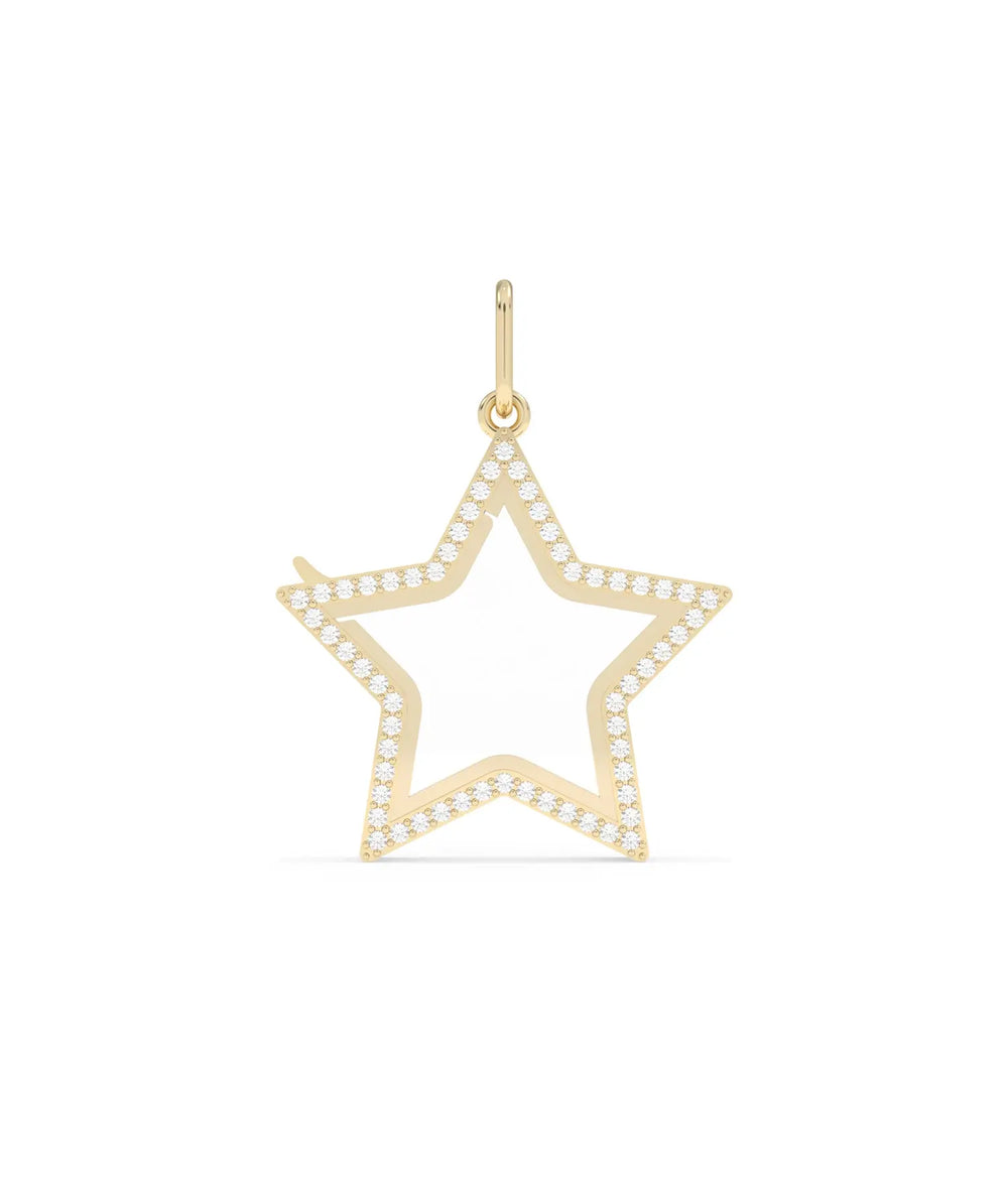 Diamond Star Glass Locket Charm 25mm solid gold star with diamond accents sparkling front