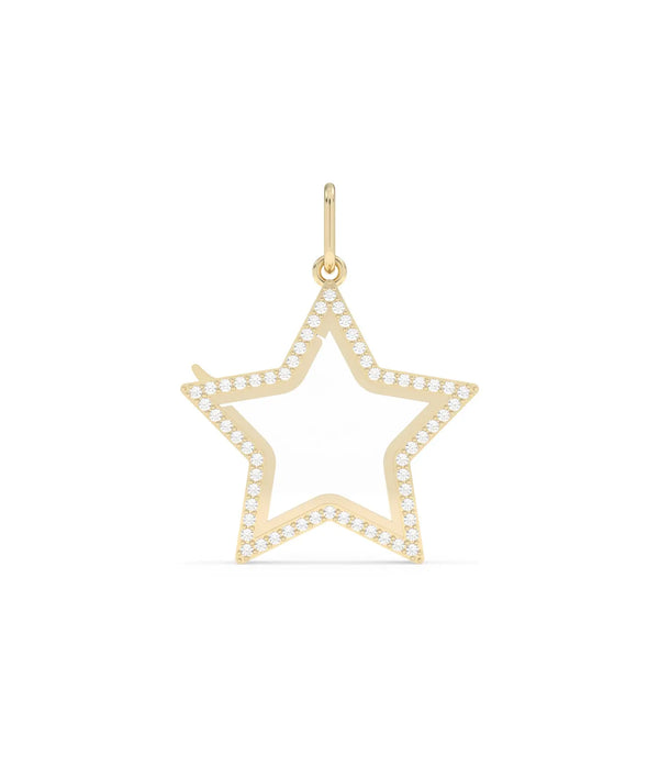Diamond Star Glass Locket Charm 25mm solid gold star with diamond accents sparkling front alternate view