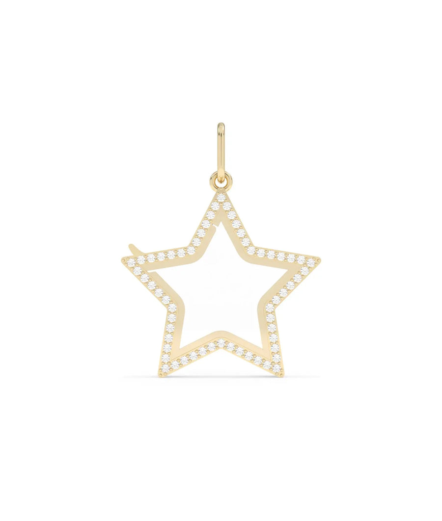Diamond Star Glass Locket Charm 25mm solid gold star with diamond accents sparkling front