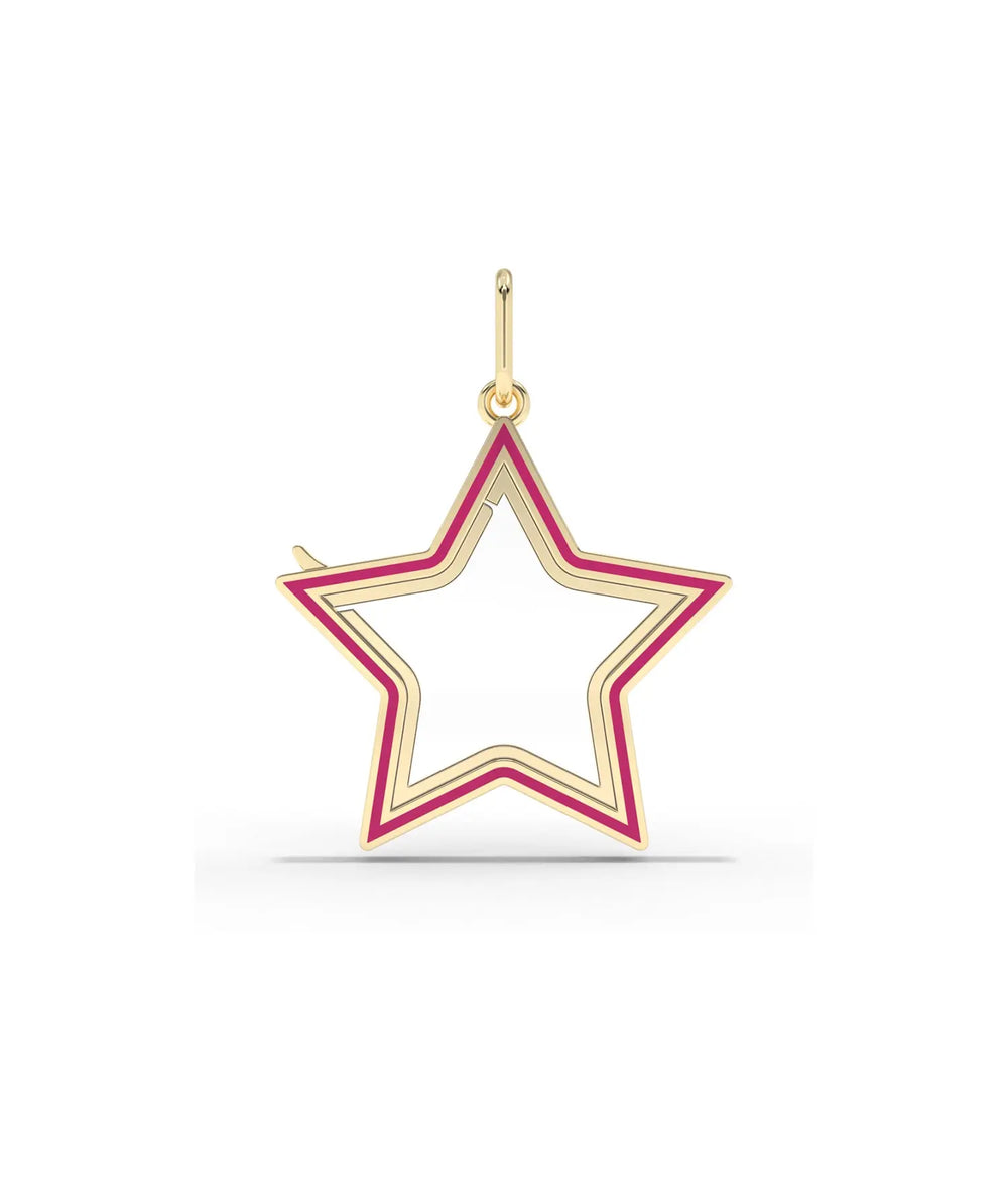 Enamel Star Glass Locket Charm 25mm solid gold star shape with colorful enamel accents