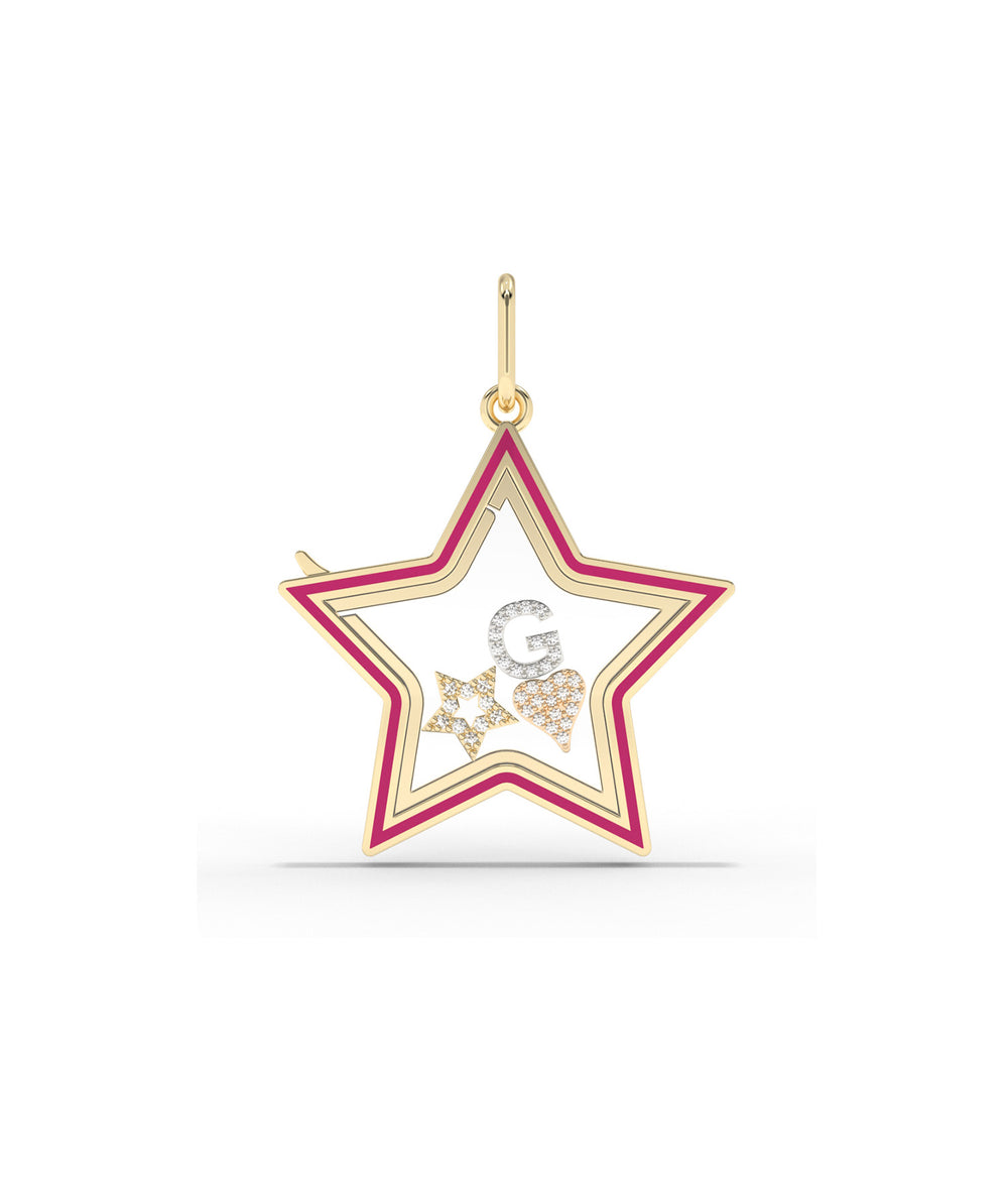 Enamel Star Glass Locket Charm Gold 25mm Memory