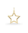 Fluted Star Glass Locket Charm 25mm solid gold star shape with fluted detailing front