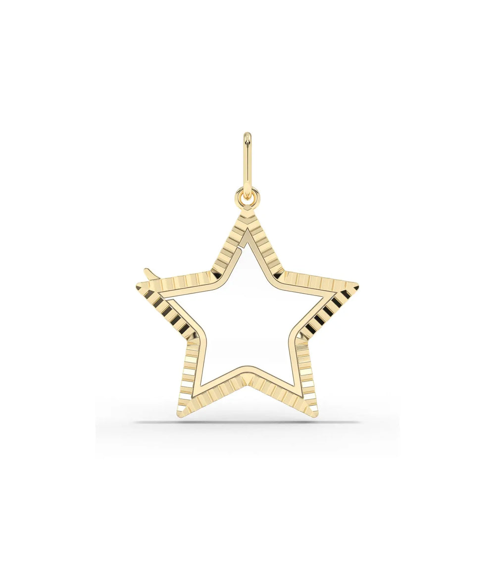Fluted Star Glass Locket Charm 25mm solid gold star shape with fluted detailing front