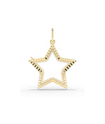Fluted Star Glass Locket Charm 25mm solid gold star shape with fluted detailing front