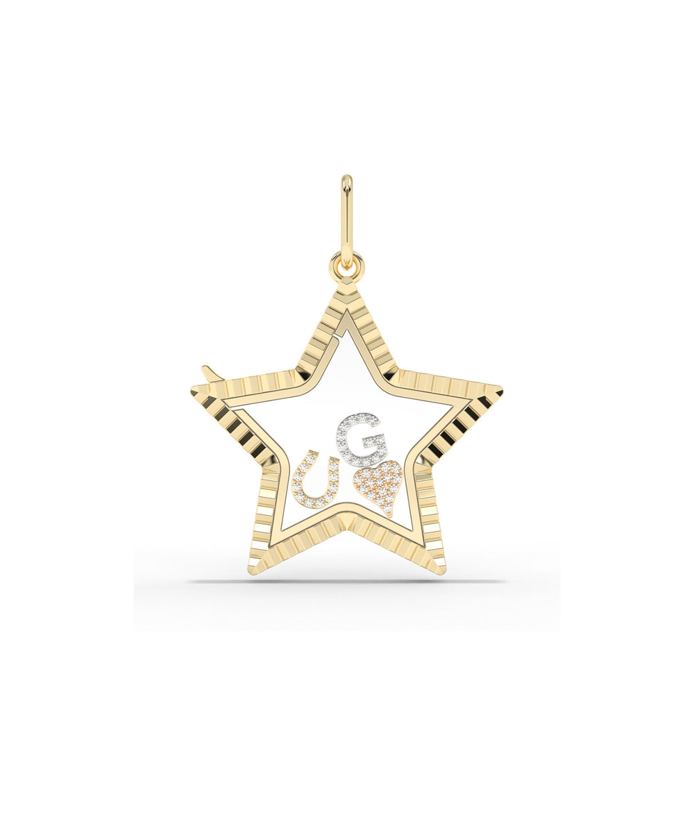 Fluted Star Glass Locket Charm Gold 25mm Memory