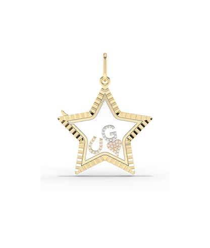 Fluted Star Glass Locket Charm Gold 25mm Memory