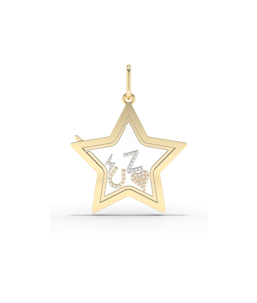 Solid Gold Star Glass Locket Charm 25mm Memory