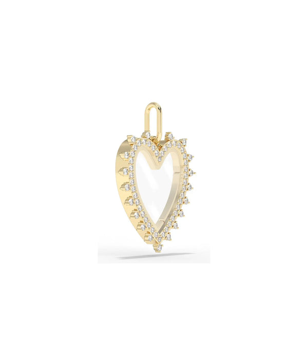 Heart shaped glass locket 15mm open showing interior space for personalized sliding charms alternate view