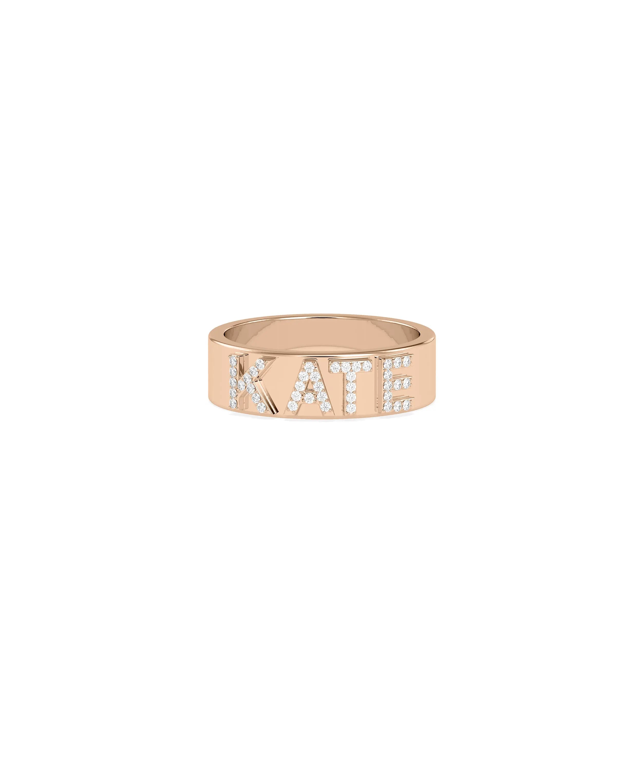 Diamond Name Band Ring stacked with other bands showing versatile styling