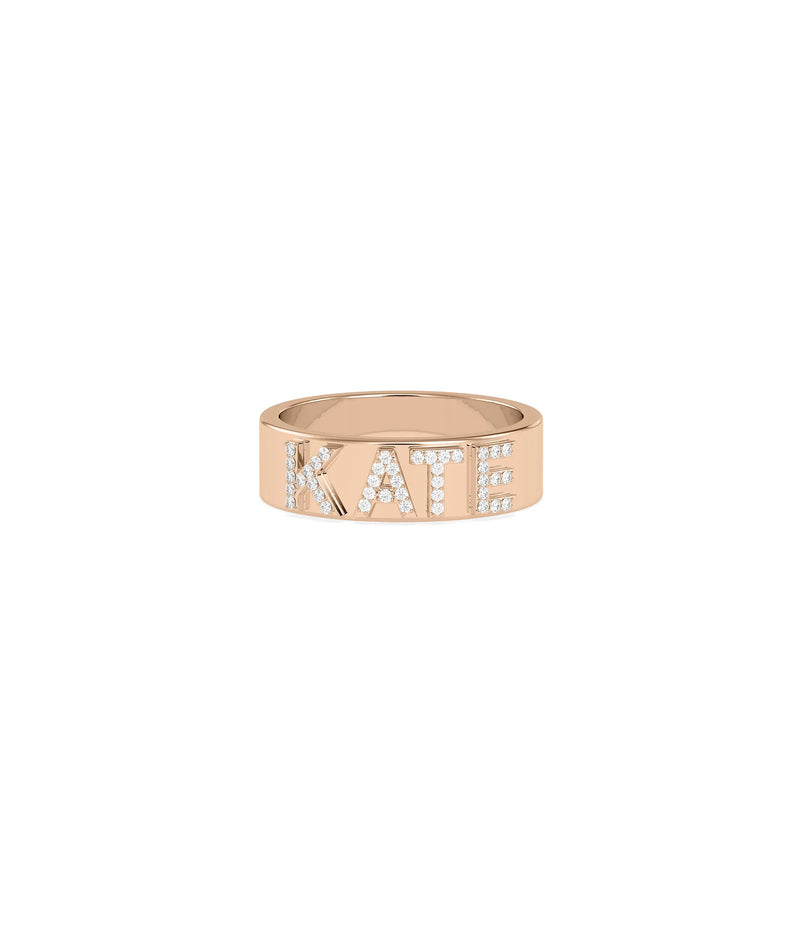 Diamond Name Band Ring stacked with other bands showing versatile styling