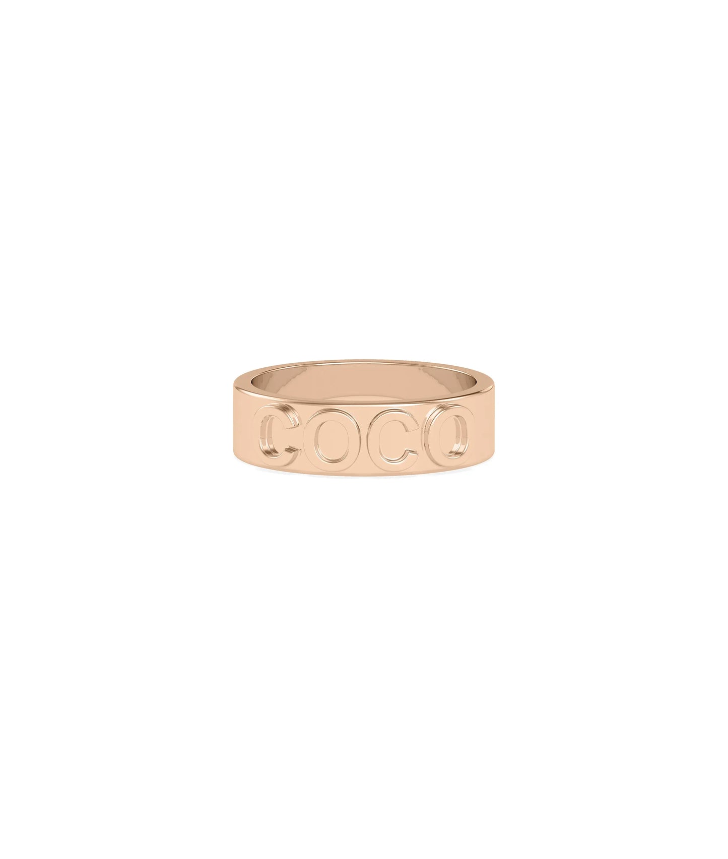 Gold Name Band Ring stacked with other rings showing versatile styling