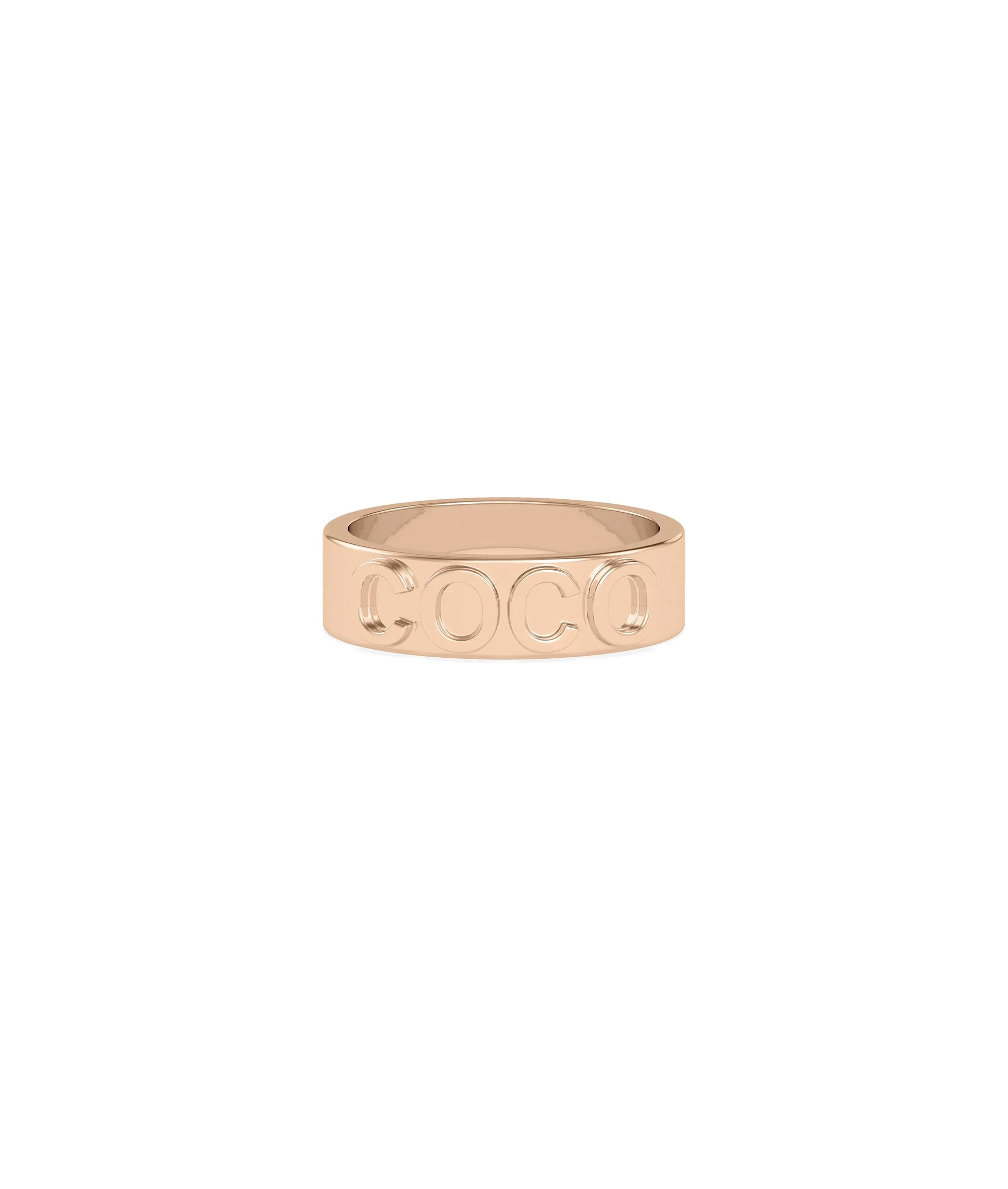 Gold Name Band Ring stacked with other rings showing versatile styling