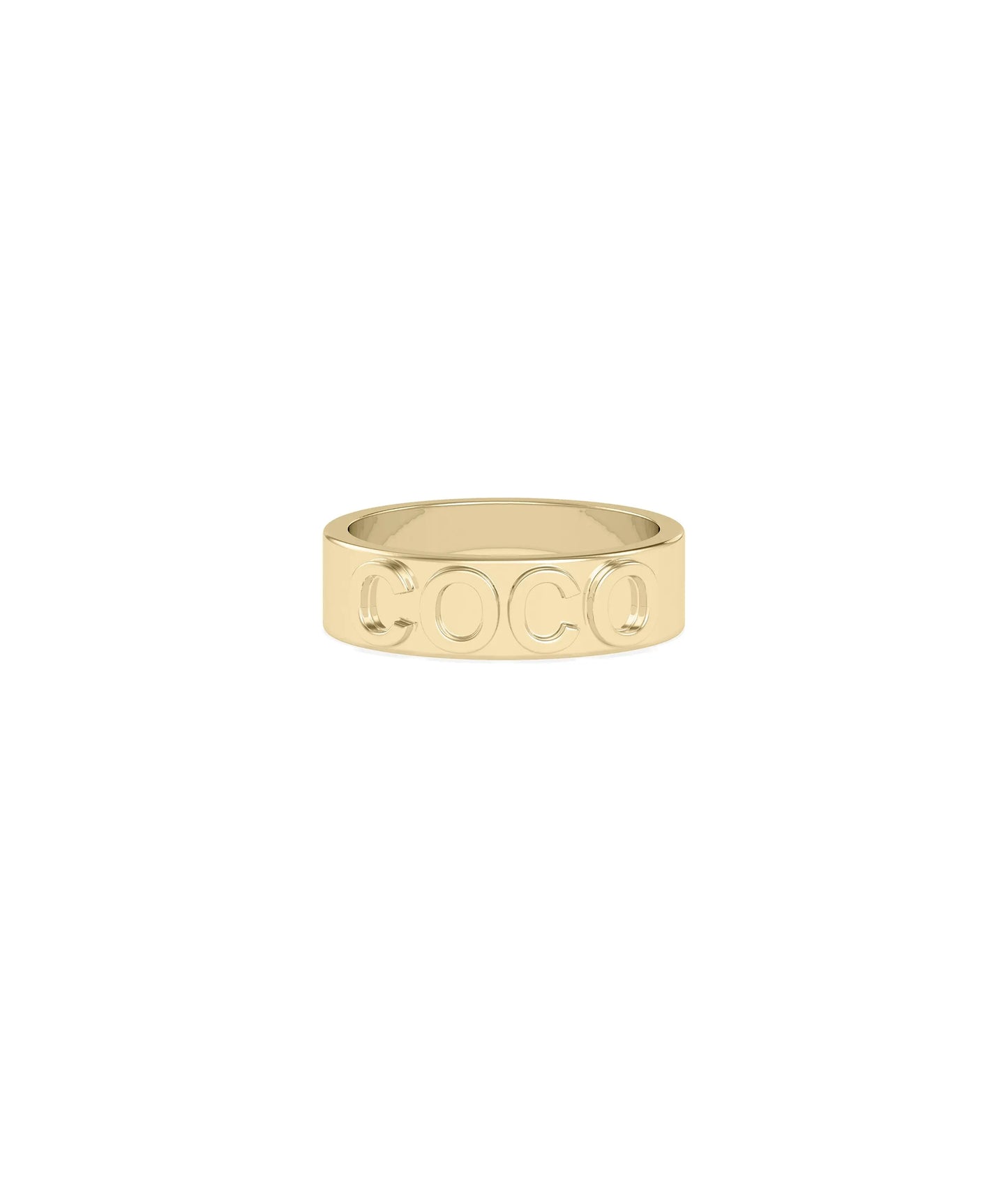 Gold Name Band Ring side profile displaying 6mm band width and depth