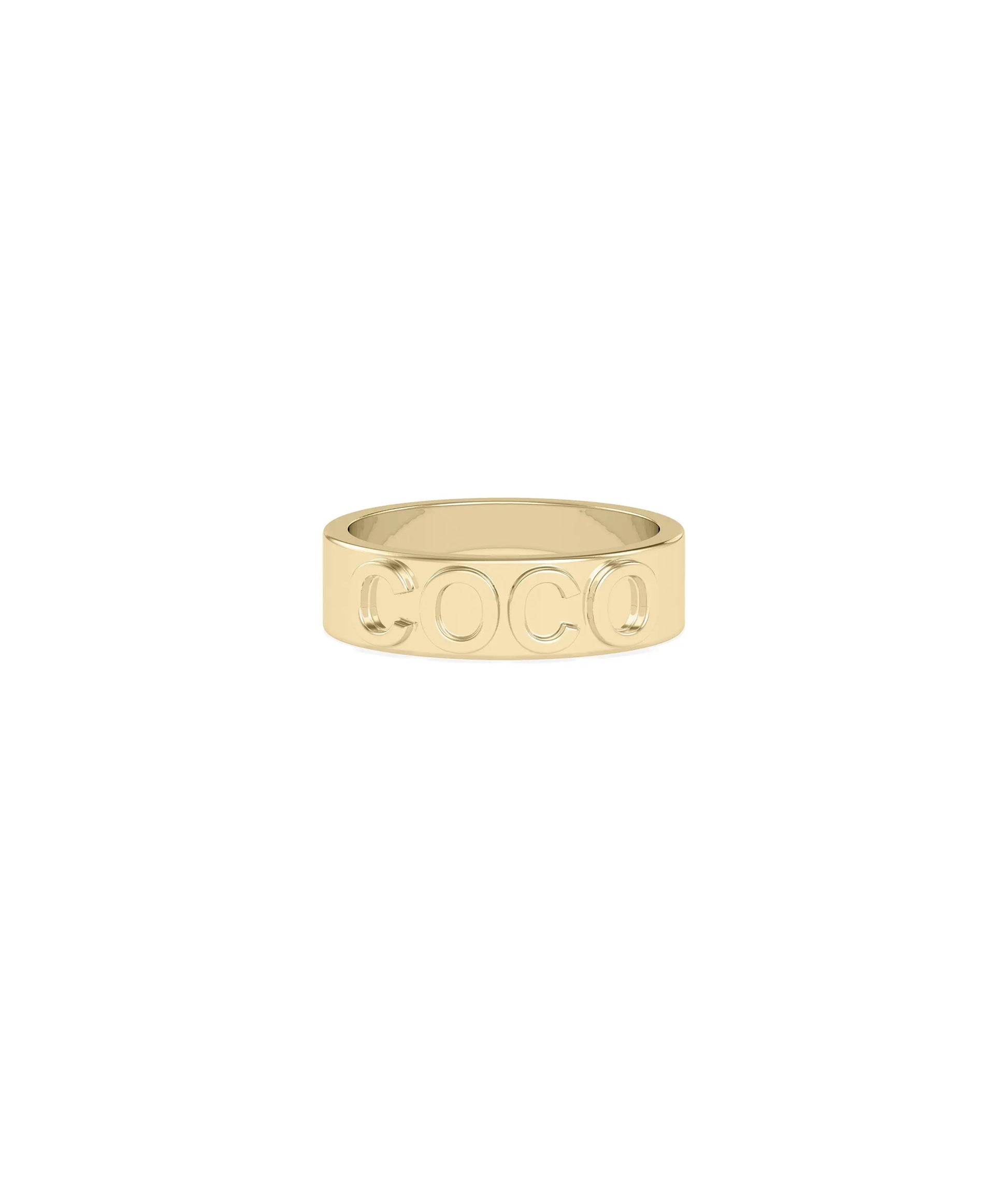Gold Name Band Ring side profile displaying 6mm band width and depth