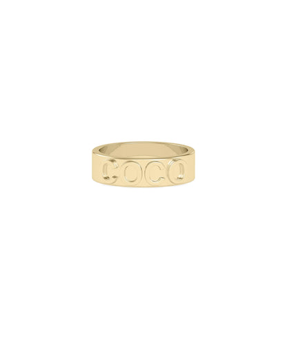 Gold Name Band Ring side profile displaying 6mm band width and depth