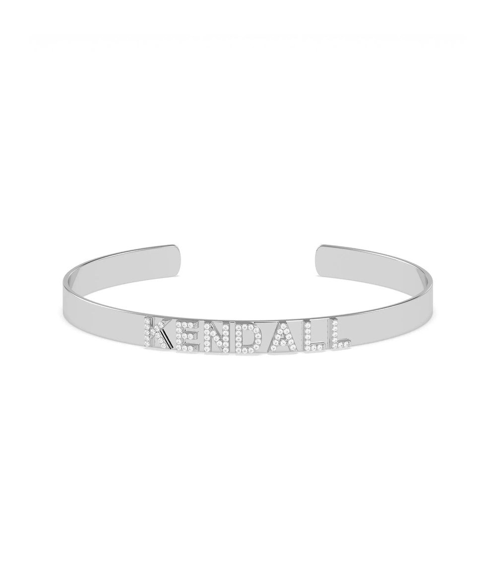 Diamond Letters Name Open Cuff Bangle side view adjustable opening detail