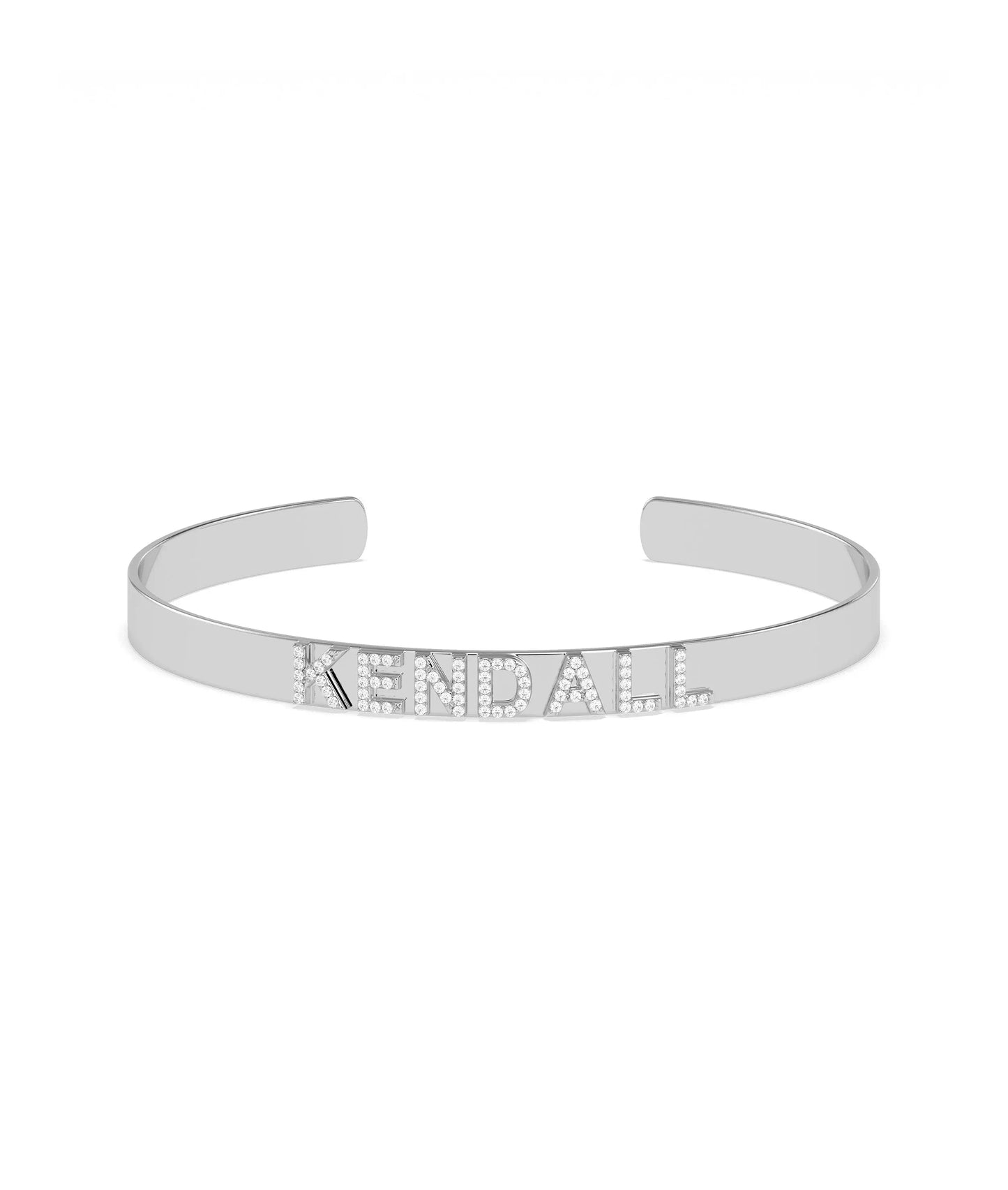 Diamond Letters Name Open Cuff Bangle side view adjustable opening detail