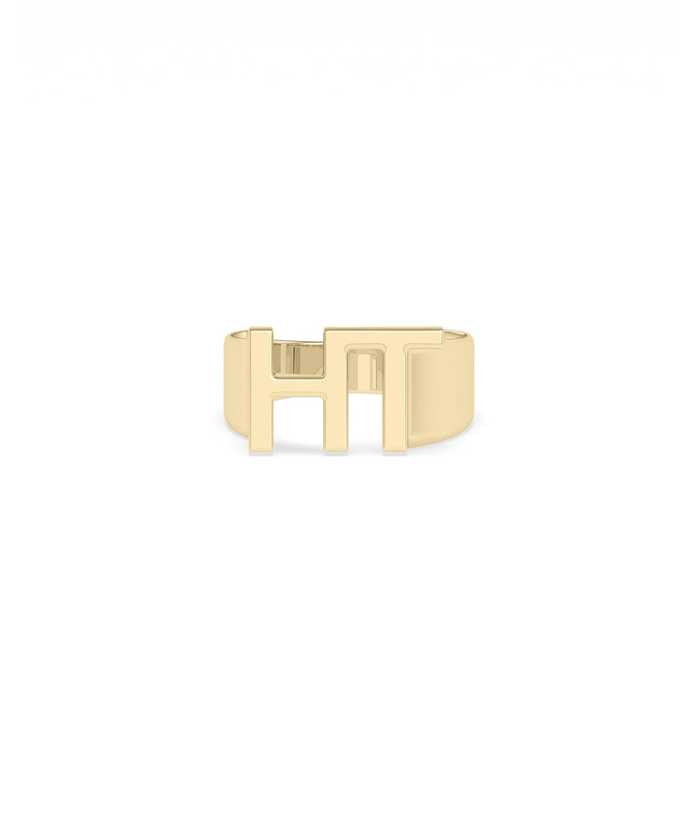 Bold Gold Initials Ring personalized 10mm oversized letters solid gold band