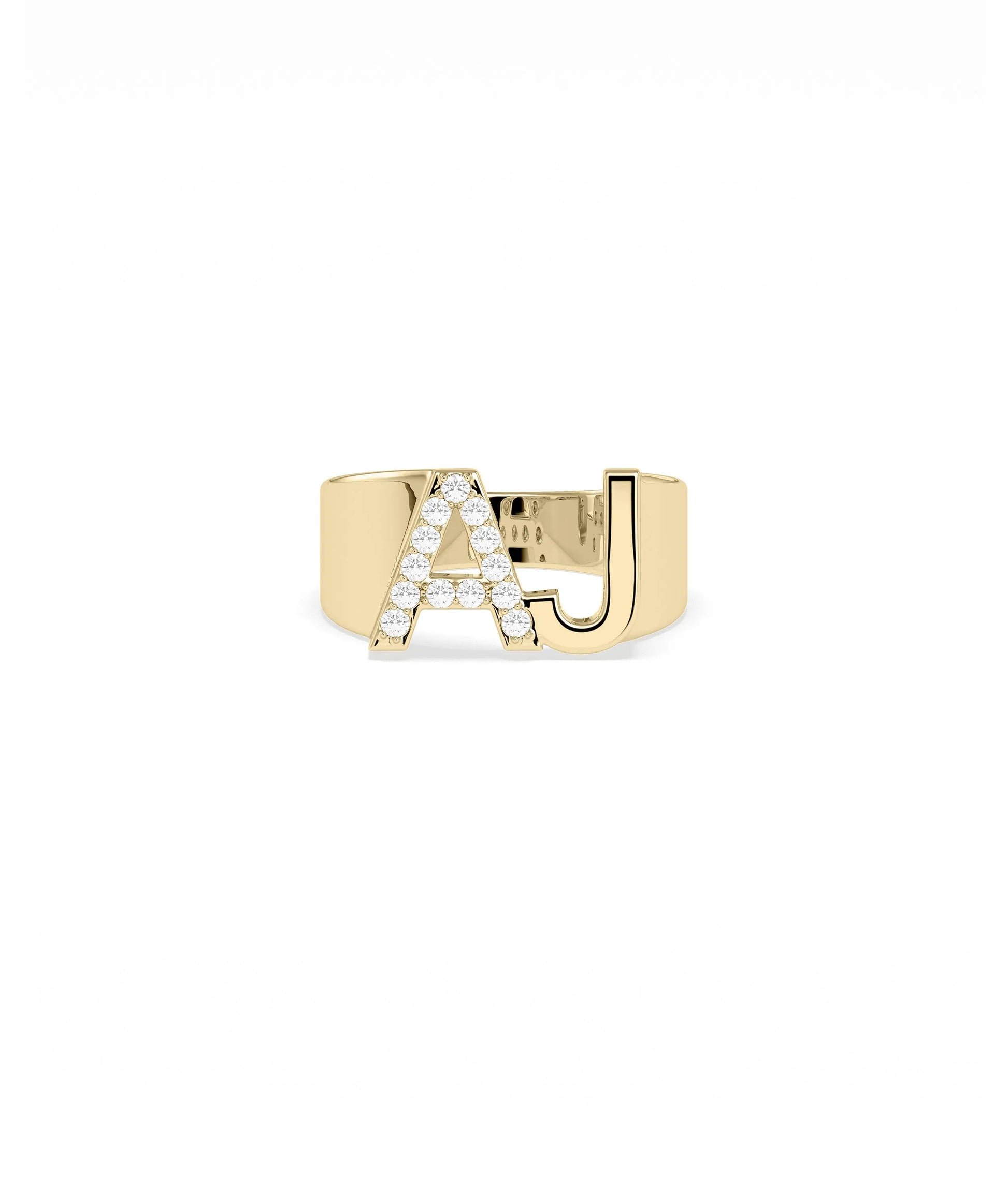 Bold Diamond and Gold Initials Ring 10mm personalized letters with diamonds