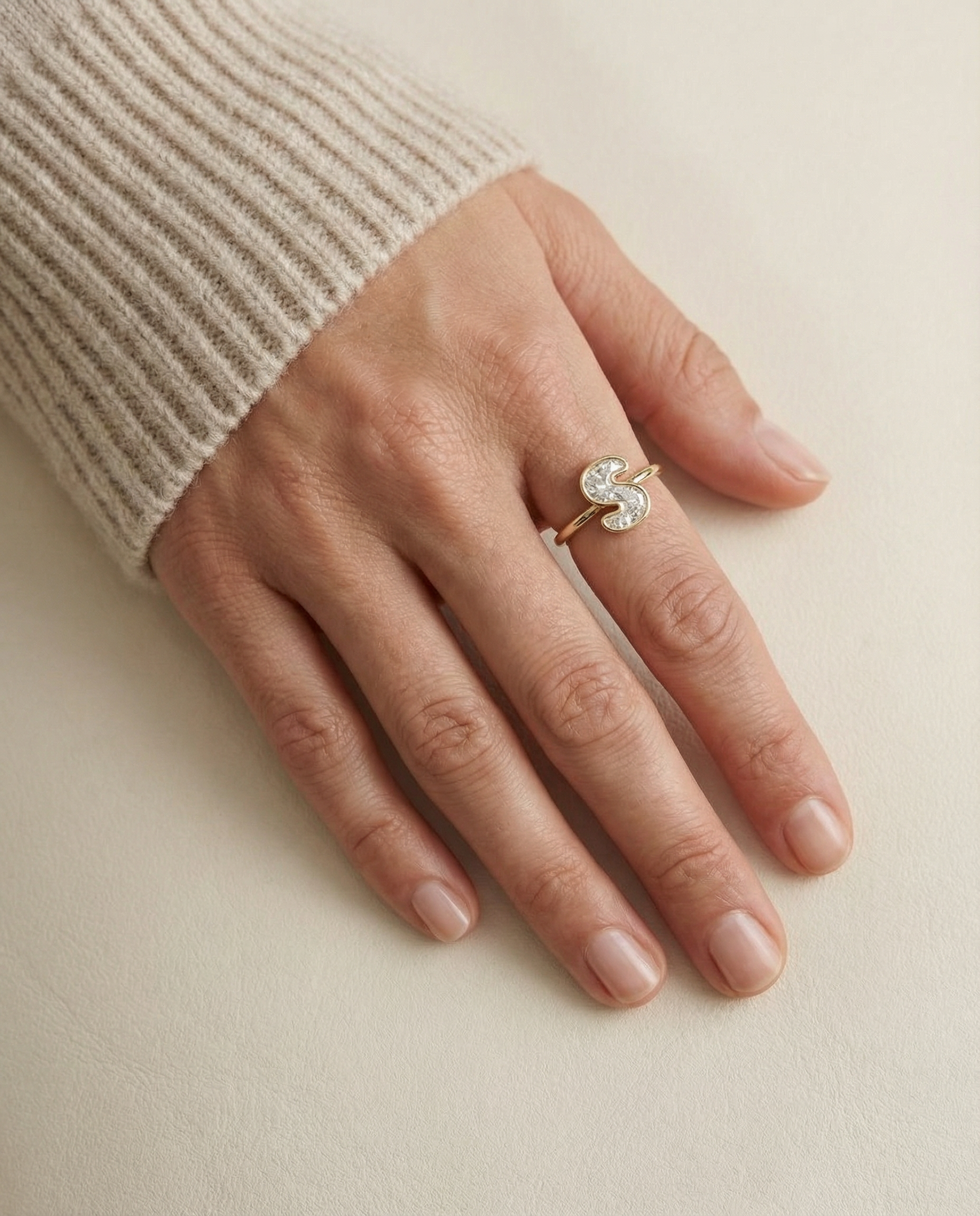 ONE CUT™ Single Initial Diamond Bezel Ring