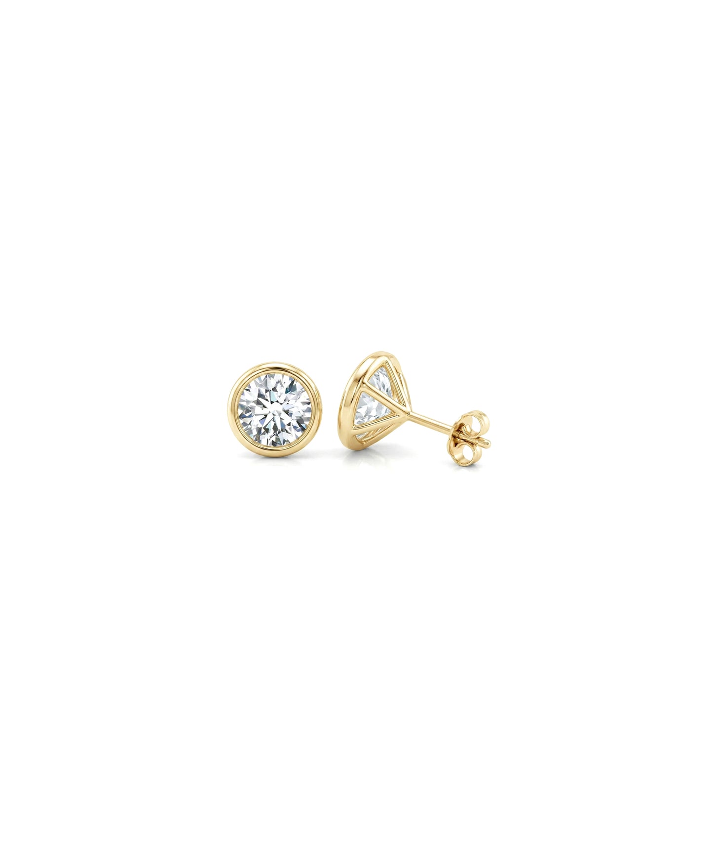 Bezel Set Martini Stud Earrings Diamond Gold Pair