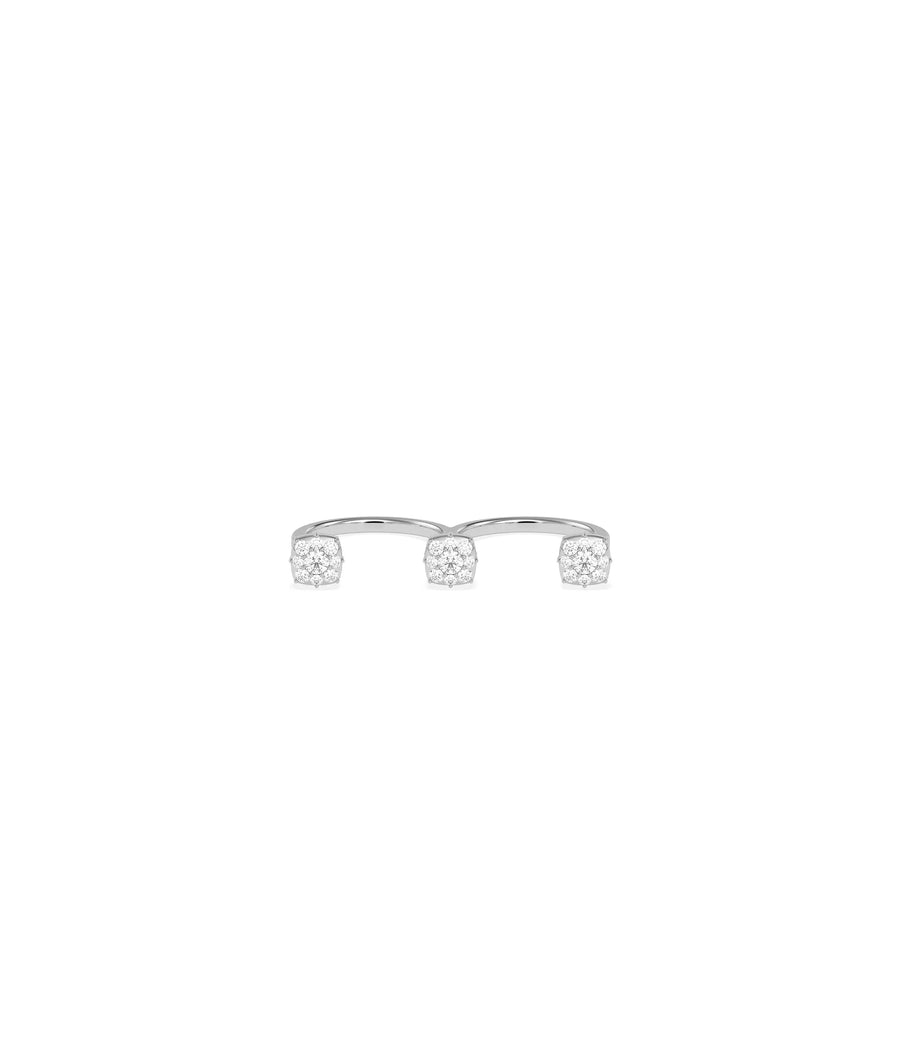 Close-up of Trilogy 2 Finger Ring showing knuckle-spanning structure detail